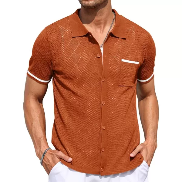 COOFANDY Men's Short Sleeve Knit Shirts Vintage Button Down Polo Shirt Casual Beach Tops