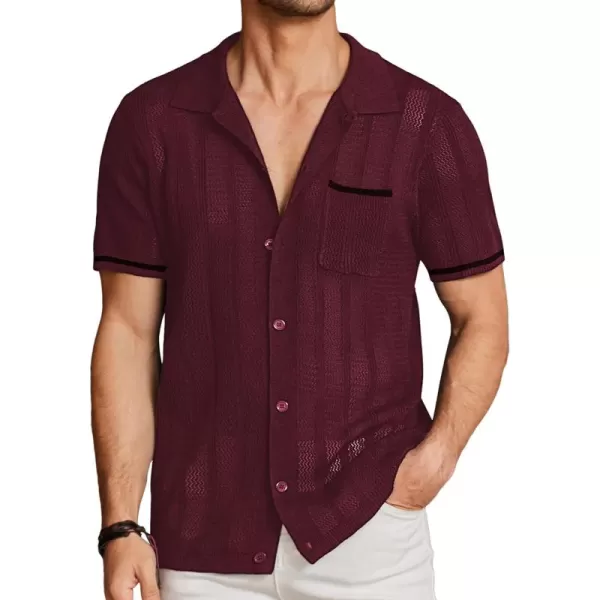 COOFANDY Men's Short Sleeve Knit Shirts Vintage Button Down Polo Shirt Casual Beach Tops