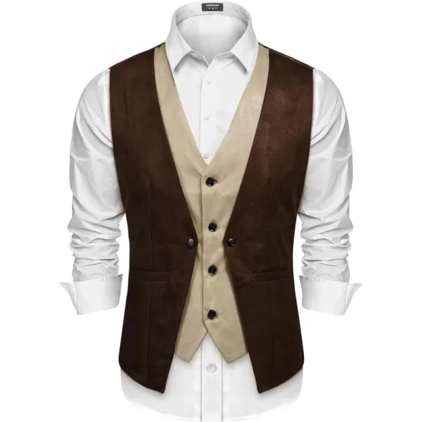 COOFANDY Men's Suede Leather Vest Layered Style Dress Vest Waistcoat