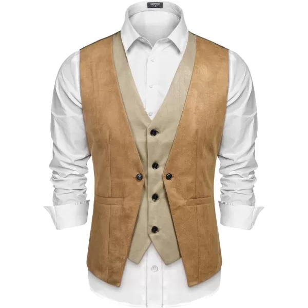 COOFANDY Men's Suede Leather Vest Layered Style Dress Vest Waistcoat