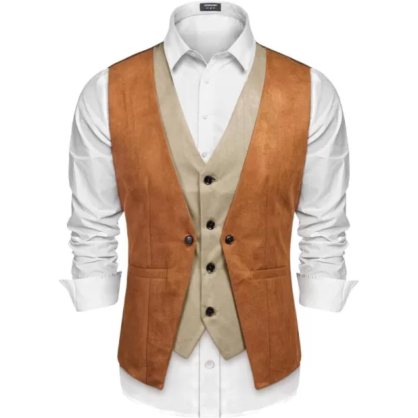 COOFANDY Men's Suede Leather Vest Layered Style Dress Vest Waistcoat