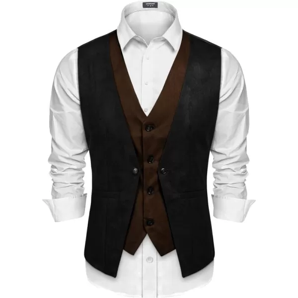 COOFANDY Men's Suede Leather Vest Layered Style Dress Vest Waistcoat