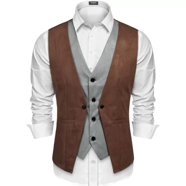 COOFANDY Men's Suede Leather Vest Layered Style Dress Vest Waistcoat