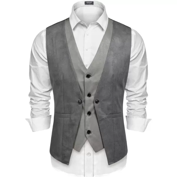 COOFANDY Men's Suede Leather Vest Layered Style Dress Vest Waistcoat