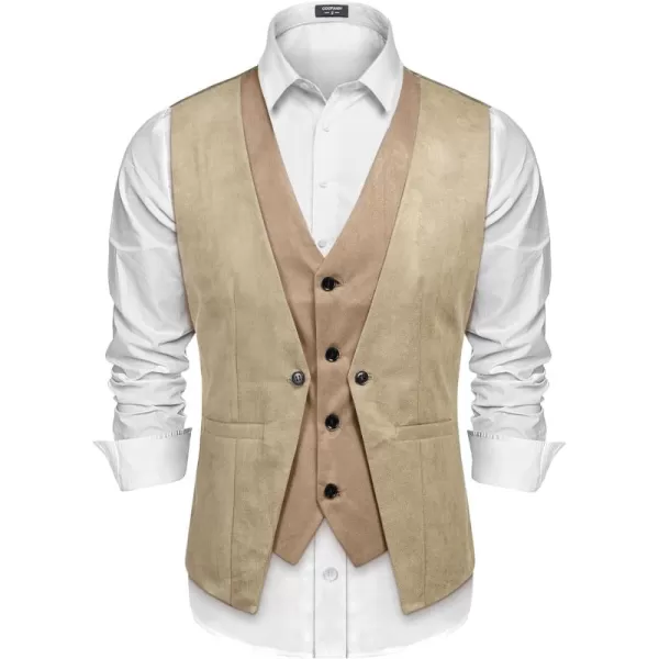 COOFANDY Men's Suede Leather Vest Layered Style Dress Vest Waistcoat