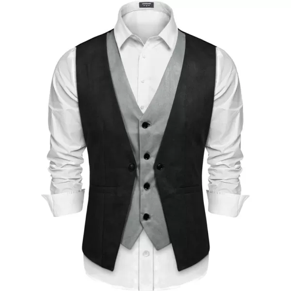 COOFANDY Men's Suede Leather Vest Layered Style Dress Vest Waistcoat