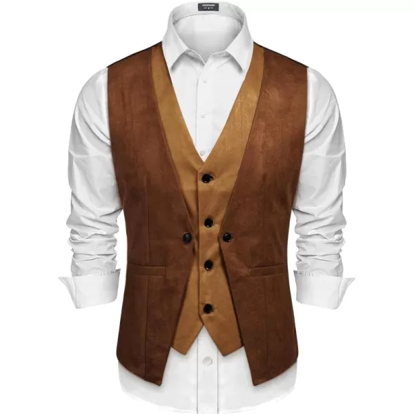 COOFANDY Men's Suede Leather Vest Layered Style Dress Vest Waistcoat