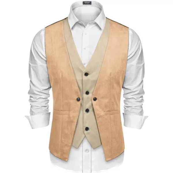 COOFANDY Men's Suede Leather Vest Layered Style Dress Vest Waistcoat