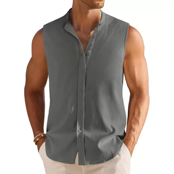 COOFANDY Men's Summer Beach Tank Tops Sleeveless Button Up Shirt Casual Textured Tank Shirts