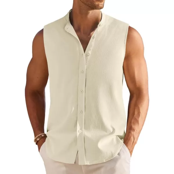 COOFANDY Men's Summer Beach Tank Tops Sleeveless Button Up Shirt Casual Textured Tank Shirts
