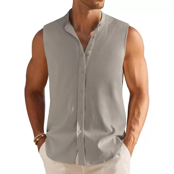 COOFANDY Men's Summer Beach Tank Tops Sleeveless Button Up Shirt Casual Textured Tank Shirts