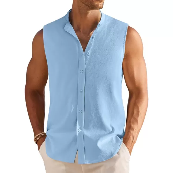 COOFANDY Men's Summer Beach Tank Tops Sleeveless Button Up Shirt Casual Textured Tank Shirts