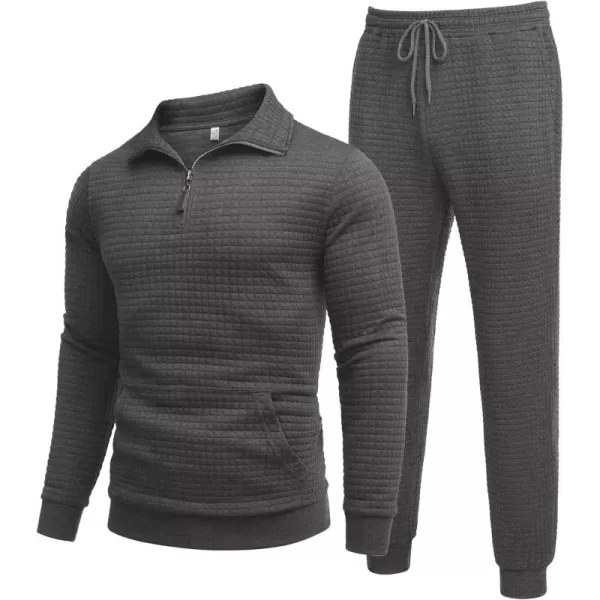 COOFANDY Men's Tracksuit 2 Piece Quarter Zip Sweatsuit Workout Plaid Jacquard Jogging Suit Set