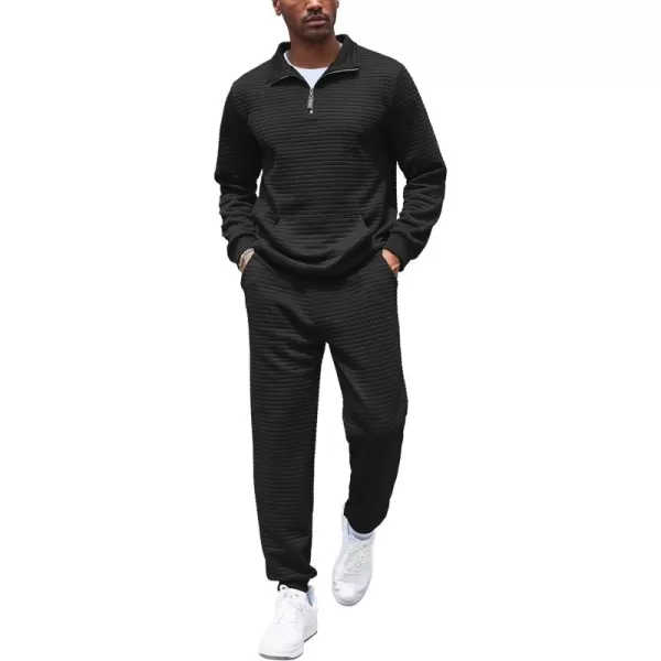 COOFANDY Men's Tracksuit 2 Piece Quarter Zip Sweatsuit Workout Plaid Jacquard Jogging Suit Set