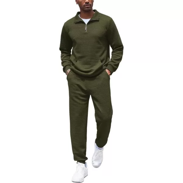 COOFANDY Men's Tracksuit 2 Piece Quarter Zip Sweatsuit Workout Plaid Jacquard Jogging Suit Set