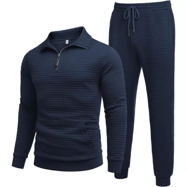 COOFANDY Men's Tracksuit 2 Piece Quarter Zip Sweatsuit Workout Plaid Jacquard Jogging Suit Set