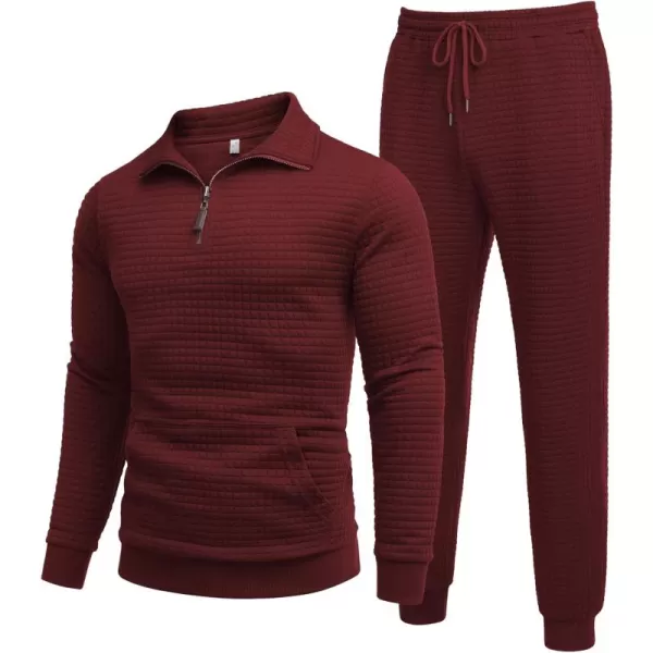 COOFANDY Men's Tracksuit 2 Piece Quarter Zip Sweatsuit Workout Plaid Jacquard Jogging Suit Set
