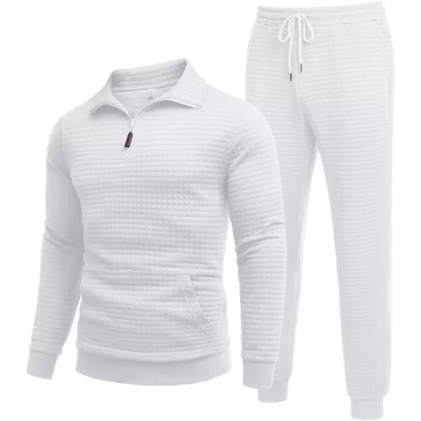COOFANDY Men's Tracksuit 2 Piece Quarter Zip Sweatsuit Workout Plaid Jacquard Jogging Suit Set