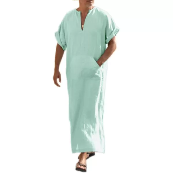 COOFANDY Men's V-Neck Linen Robe Short Sleeve Kaftan Thobe Long Gown Casual Shirt for Beach, Summer