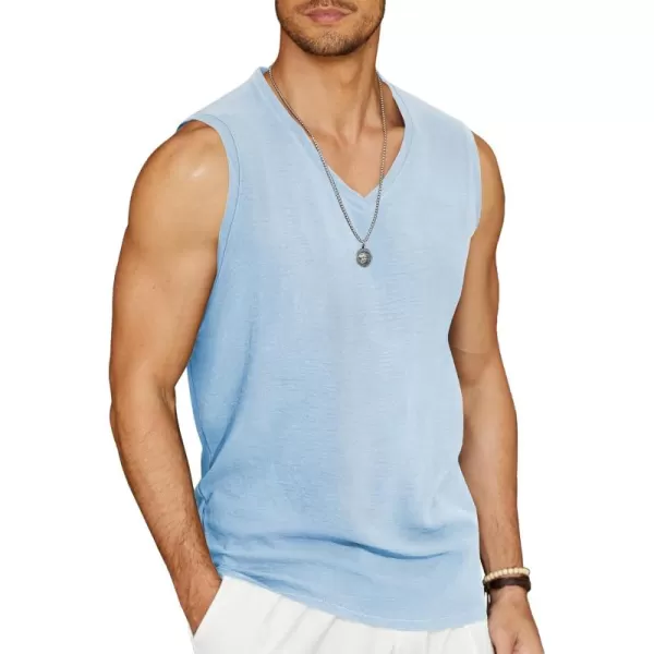 COOFANDY Men's V Neck Summer Beach Tank Top Sleeveless Casual Tank Shirts Hippie Tops