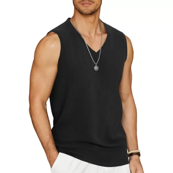 COOFANDY Men's V Neck Summer Beach Tank Top Sleeveless Casual Tank Shirts Hippie Tops