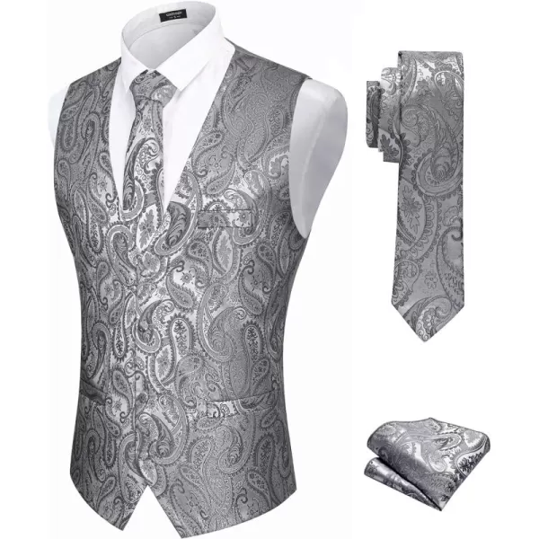 COOFANDY Men's Vest Tie Set 3PC Paisley Floral Jacquard Waistcoat and Necktie Pocket Square Vests for Suit Tuxedo Wedding