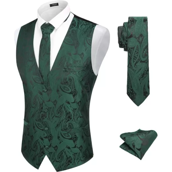 COOFANDY Men's Vest Tie Set 3PC Paisley Floral Jacquard Waistcoat and Necktie Pocket Square Vests for Suit Tuxedo Wedding