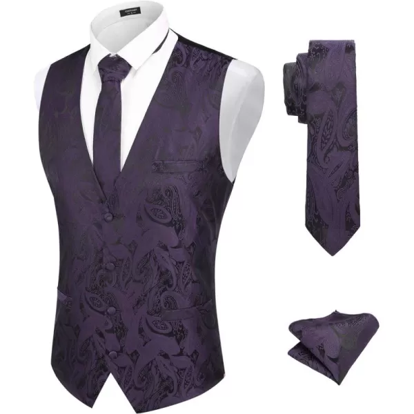 COOFANDY Men's Vest Tie Set 3PC Paisley Floral Jacquard Waistcoat and Necktie Pocket Square Vests for Suit Tuxedo Wedding