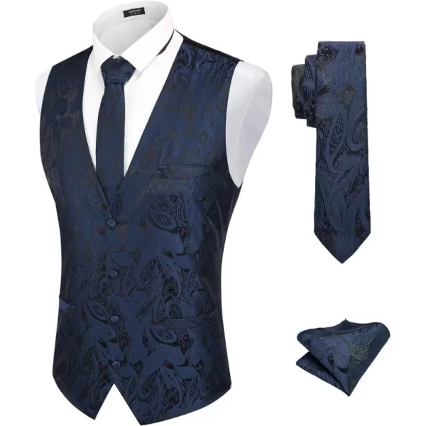 COOFANDY Men's Vest Tie Set 3PC Paisley Floral Jacquard Waistcoat and Necktie Pocket Square Vests for Suit Tuxedo Wedding