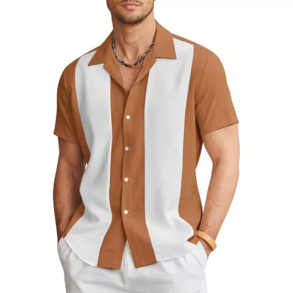 COOFANDY Men's Vintage Bowling Shirt Short Sleeve Button Down Summer Cuba Beach Shirts
