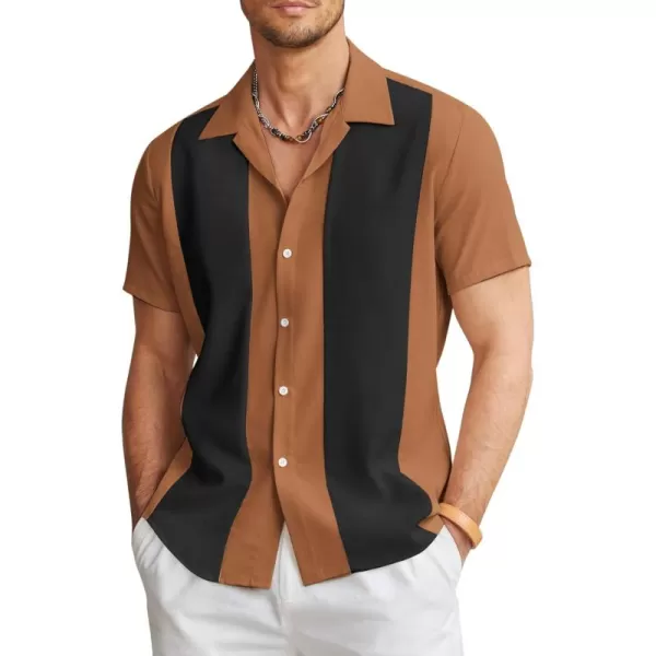 COOFANDY Men's Vintage Bowling Shirt Short Sleeve Button Down Summer Cuba Beach Shirts