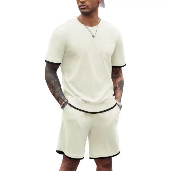 COOFANDY Men's Waffle Shirt and Shorts Set 2 Piece Outfits Casual Summer Tracksuits Set with Pockets