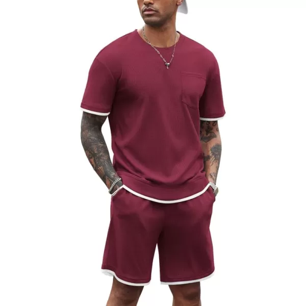 COOFANDY Men's Waffle Shirt and Shorts Set 2 Piece Outfits Casual Summer Tracksuits Set with Pockets