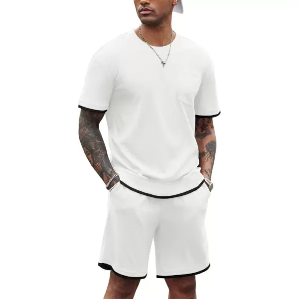 COOFANDY Men's Waffle Shirt and Shorts Set 2 Piece Outfits Casual Summer Tracksuits Set with Pockets