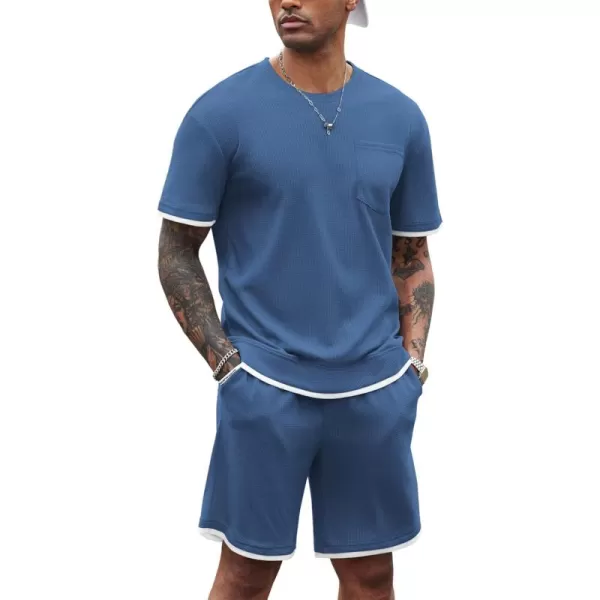 COOFANDY Men's Waffle Shirt and Shorts Set 2 Piece Outfits Casual Summer Tracksuits Set with Pockets