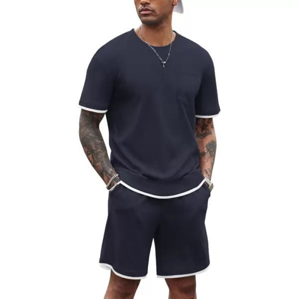 COOFANDY Men's Waffle Shirt and Shorts Set 2 Piece Outfits Casual Summer Tracksuits Set with Pockets