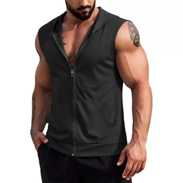 COOFANDY Men's Workout Hooded Tank Tops 2 Pack Zip Up Sleeveless Gym Shirts Muscle Cut Off T Shirt Bodybuilding Hoodies