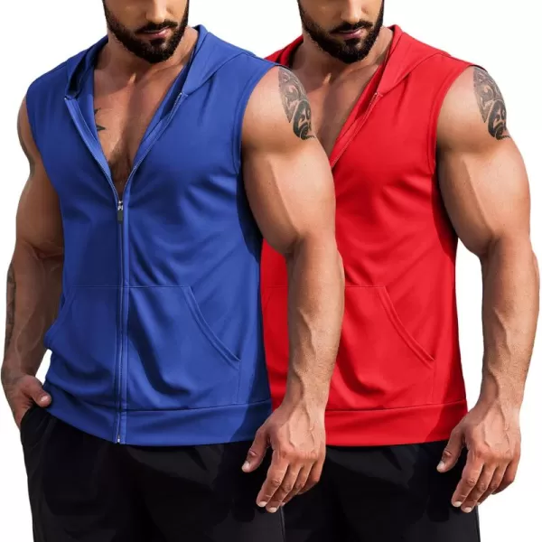 COOFANDY Men's Workout Hooded Tank Tops 2 Pack Zip Up Sleeveless Gym Shirts Muscle Cut Off T Shirt Bodybuilding Hoodies)