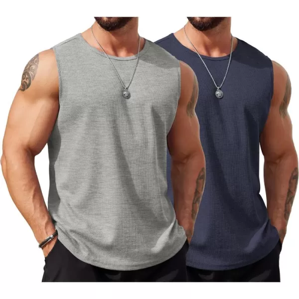 COOFANDY Men's Workout Tank Tops Sleeveless Gym Muscle Tee Shirts 2 Pack Casual Breathable Waffle Knit Tanks
