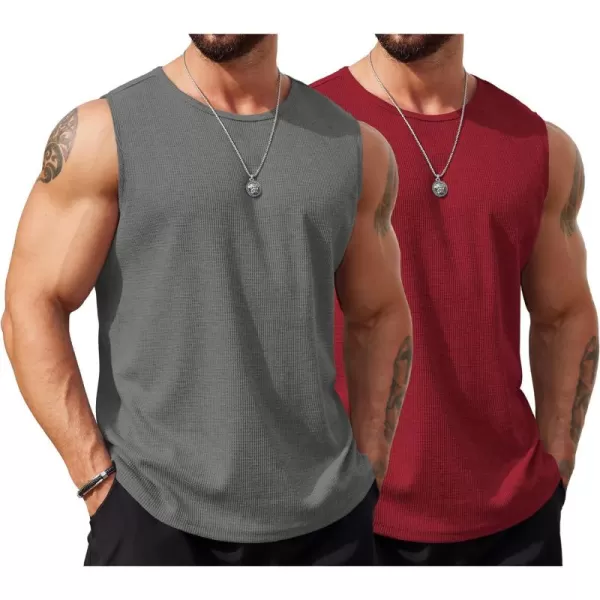 COOFANDY Men's Workout Tank Tops Sleeveless Gym Muscle Tee Shirts 2 Pack Casual Breathable Waffle Knit Tanks