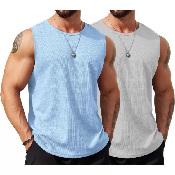 COOFANDY Men's Workout Tank Tops Sleeveless Gym Muscle Tee Shirts 2 Pack Casual Breathable Waffle Knit Tanks