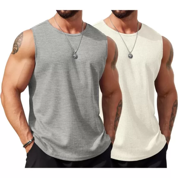 COOFANDY Men's Workout Tank Tops Sleeveless Gym Muscle Tee Shirts 2 Pack Casual Breathable Waffle Knit Tanks