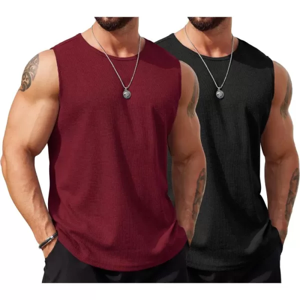 COOFANDY Men's Workout Tank Tops Sleeveless Gym Muscle Tee Shirts 2 Pack Casual Breathable Waffle Knit Tanks