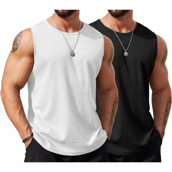 COOFANDY Men's Workout Tank Tops Sleeveless Gym Muscle Tee Shirts 2 Pack Casual Breathable Waffle Knit Tanks