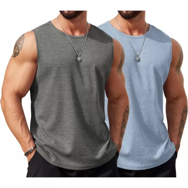 COOFANDY Men's Workout Tank Tops Sleeveless Gym Muscle Tee Shirts 2 Pack Casual Breathable Waffle Knit Tanks