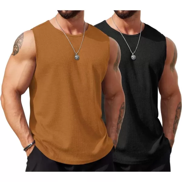 COOFANDY Men's Workout Tank Tops Sleeveless Gym Muscle Tee Shirts 2 Pack Casual Breathable Waffle Knit Tanks