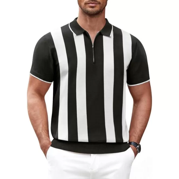 COOFANDY Men's Zipper Polo Shirt Casual Knit Short Sleeve Polo T Shirt Classic Fit Shirts