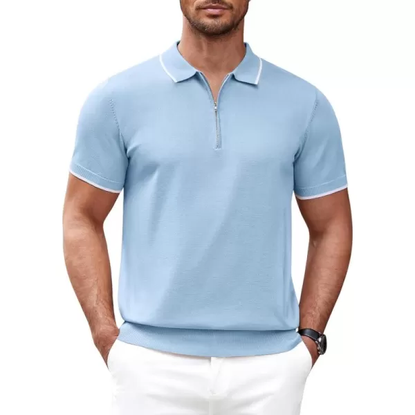 COOFANDY Men's Zipper Polo Shirt Casual Knit Short Sleeve Polo T Shirt Classic Fit Shirts