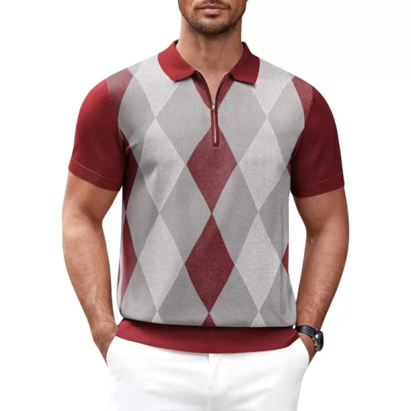 COOFANDY Men's Zipper Polo Shirt Casual Knit Short Sleeve Polo T Shirt Classic Fit Shirts