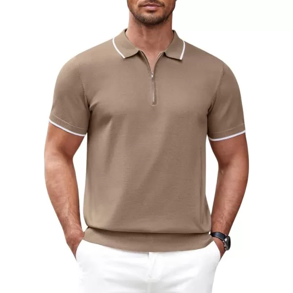 COOFANDY Men's Zipper Polo Shirt Casual Knit Short Sleeve Polo T Shirt Classic Fit Shirts